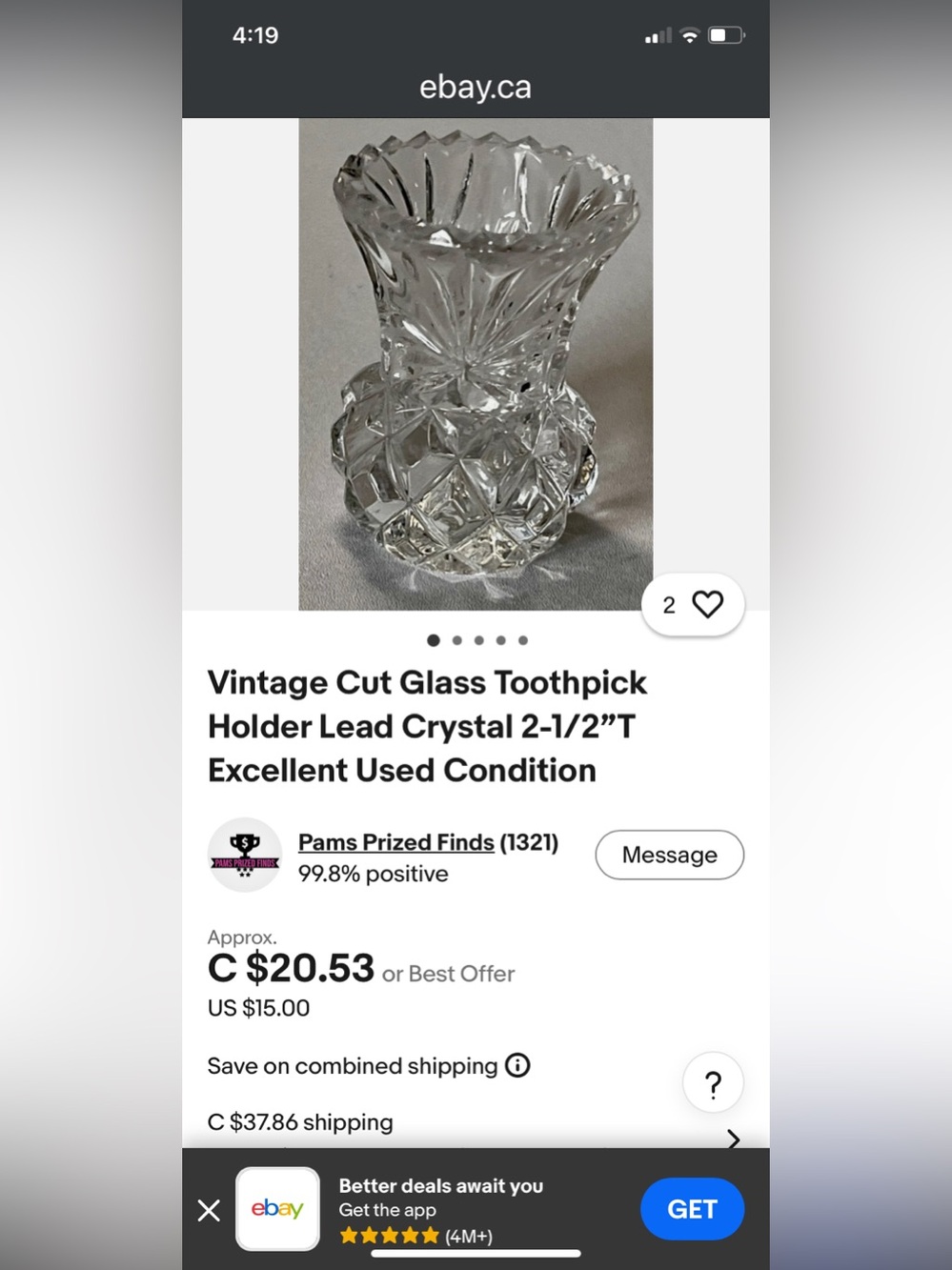 PICK ANY 3 ITEMS FOR $10 - Vintage Clear Cut Glass Crystal Toothpick Holder